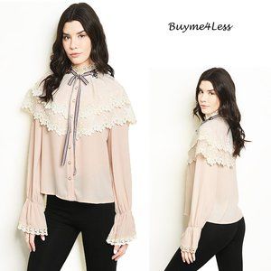 Victorian Crochet Lace Ribbon Bumblebee Pin Blouse